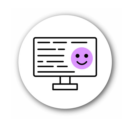 Seo file and approved line icon. Computer monitor with happy emoticon. Customer review, ranking and rating. UI and UX design element. Linear vector illustration isolated on white backgroundのイラスト素材