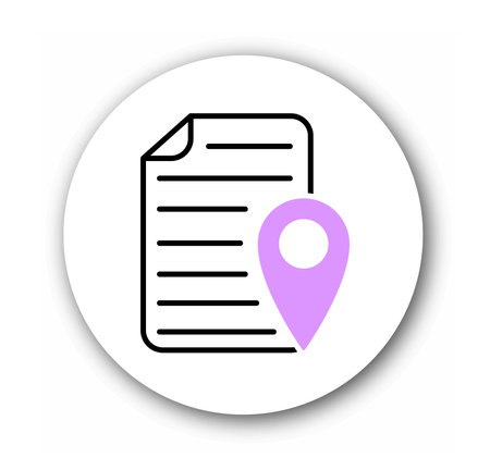 Seo file and approved line icon. Document with GPS pin. Digital and electronic files. UI and UX design element. Template and layout. Linear vector illustration isolated on white backgroundのイラスト素材