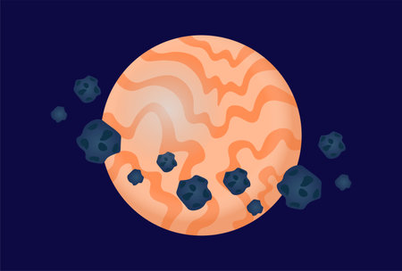 Planet or satellite. Galaxy and universe. Beige cosmic body and object in space. Astrology and astronomy. Template and layout. Flat vector illustration isolated on blue backgroundのイラスト素材