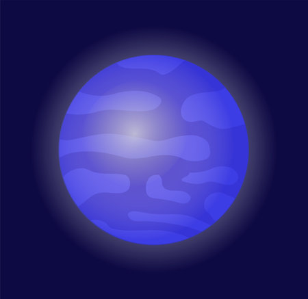 Planet or satellite. Galaxy and universe. Blue cosmic body and object in space. Fantasy and imagination. Graphic element for website. Flat vector illustration isolated on blue backgroundのイラスト素材