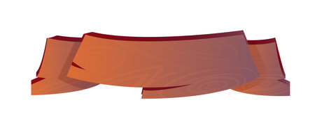 Wooden ribbon template. Hardwood signboard and plank. Template and layout. Rustic billboard and placard. Navigation and decoration. Isometric vector illustration isolated on white backgroundのイラスト素材