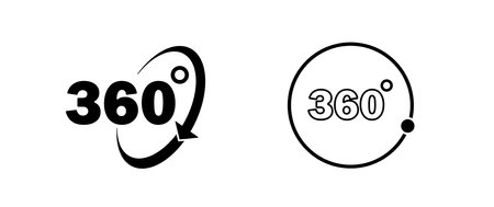 360 degrees icon set. Rotation and angle of views. Simulation, panorama and rotation. Logotype and emblem. Graphic element for website. Flat vector collection isolated on white backgroundのイラスト素材
