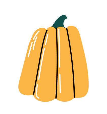 Hand drawn pumpkin. Yellow pumpkin sketch. Autumn and fall season vegetable. Healthy eating and proper diet. Social media sticker. Flat vector illustration isolated on white backgroundのイラスト素材