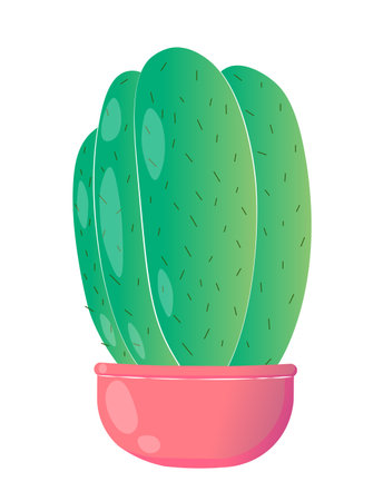 Tropical cactus concept. Green cactus in red flowerpot. Botany and floristry, gardeing. Decor elements. Blossom plants. Flat vector illustration isolated on white backgroundのイラスト素材