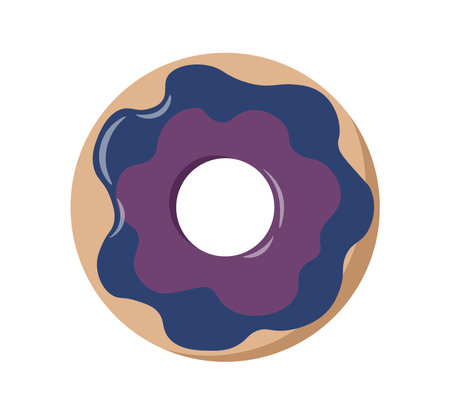 Top view at donut. Donut in blue chocolate glaze. Dessert and delicacy. Homemade pastry and bakery. Unhealthy eating. Sweet food. Confectionery and bakery. Flat vector illustrationのイラスト素材