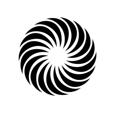 Circular black and white curl. Round emblem or logotype. Abstract minimalistic creativity and art. Poster or banner for website. Flat vector illustration isolated on white backgroundのイラスト素材