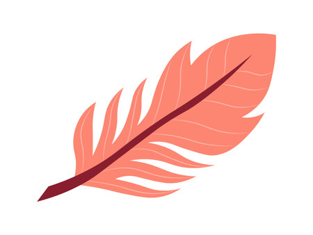 Colorful feather icon. Red bird feather, plumage. Falling, floating or flying object. Fashion and trend. Graphic element for website. Flat vector illustration isolated on white backgroundのイラスト素材