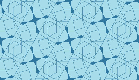 Geometric seamless pattern. Repeating design element for print on fabric. Blue geometric figures and ornaments. Simple pattern. Wallpaper and texture. Flat vector illustrationのイラスト素材
