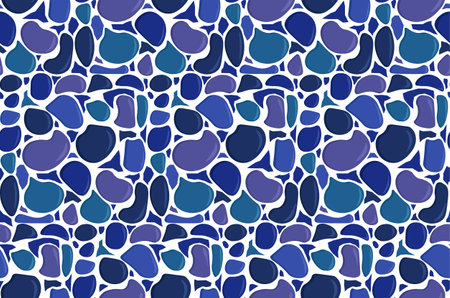 Monochrome terrazzo seamless pattern. Repeating design element for printing on fabric. Mosaic rock shape. Blue marble ornaments. Texture and wallpaper. Flat vector illustrationのイラスト素材