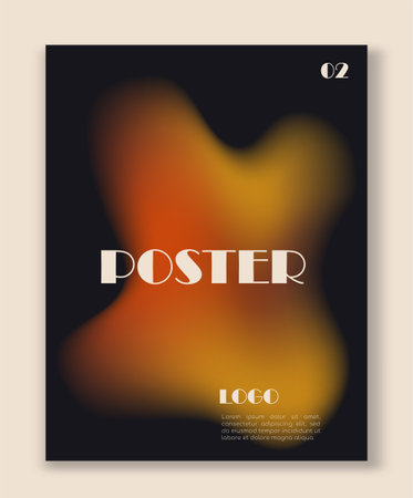 Abstract poster featuring a soft fluid orange and yellow gradient shape on a black background, modern minimalist layout for creative branding. Vector illustrationのイラスト素材
