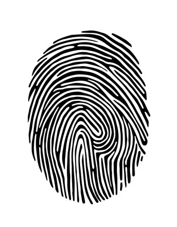 Black fingerprint pattern design with detailed line structure, stylized graphic style, isolated on white background. Concept of identity, security, biometrics. Vector illustrationのイラスト素材
