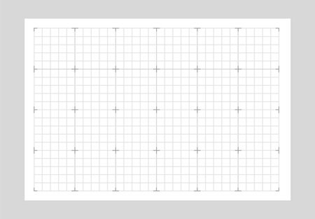 Technical grid paper layout with calibration marks, minimalistic graphic style, shown on a light grey background. Concept of measurement and precision. Vector illustrationのイラスト素材