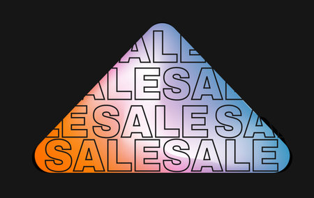 Repeated SALE text pattern inside a rounded triangle with a vibrant gradient fill of orange, pink,...