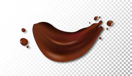 Chocolate 3d spot. Choco blob on copy space. Dessert and delicacy. Candy and confectionery. Puddle and cocoa. Realistic vector illustration isolated on transparent backgroundのイラスト素材