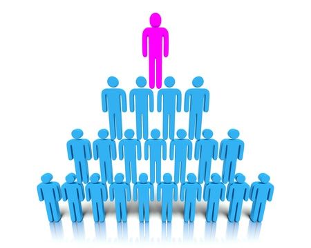 A 3D concept graphic depicting leadership, teamwork and organization. Rendered against a white background with a  soft shadow and reflection to enhance the 3D.の写真素材