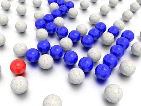 A 3D rendered sports leadership concept, with a leader helping a team to navigate a maze like grid.の写真素材