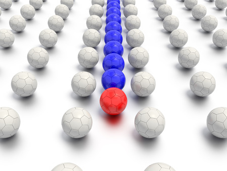 A 3D rendered sports leadership concept, with a leader helping a team to navigate a maze like grid.の写真素材
