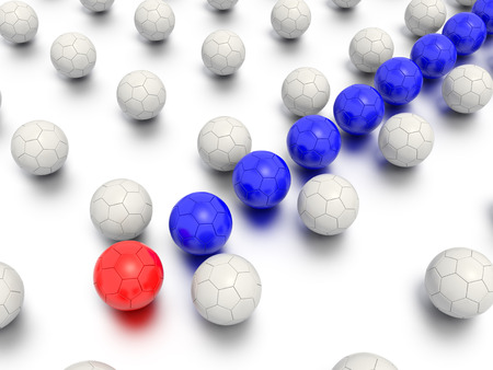 A 3D rendered sports leadership concept, with a leader helping a team to navigate a maze like grid.の写真素材