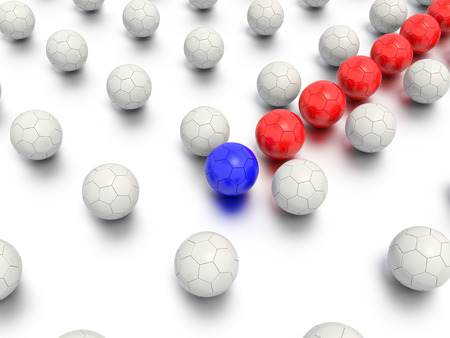 A 3D rendered sports leadership concept, with a leader helping a team to navigate a maze like grid.の写真素材
