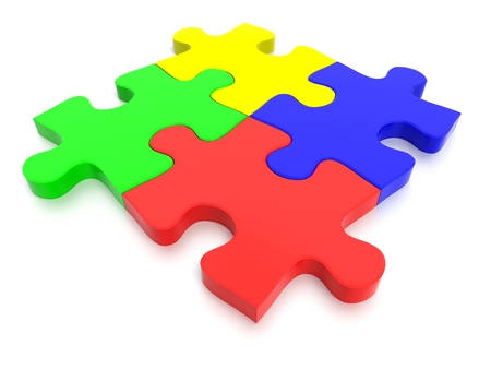 3D rendered Jigsaw Puzzle concept, depicting teamwork and connectionの写真素材
