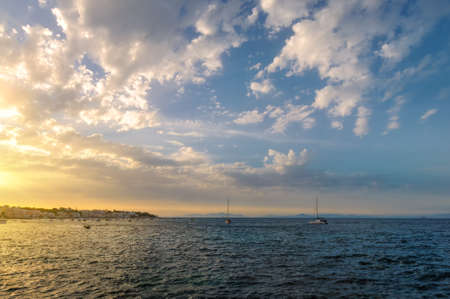 Evening cityscape of Ischia, Italyの写真素材