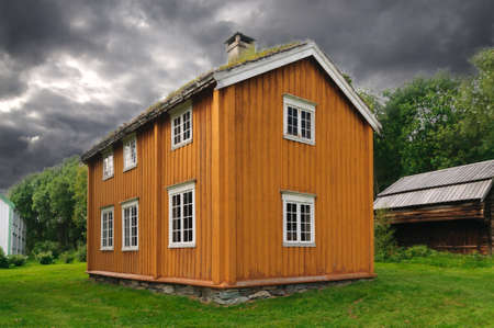 Traditional old-fashioned wooden norwegian houseの写真素材