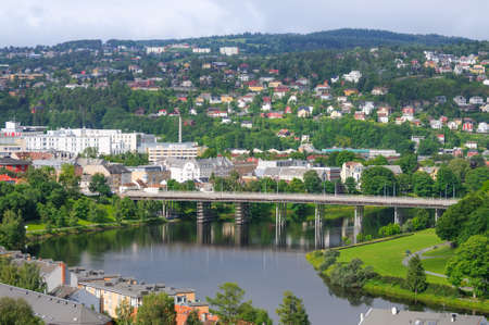 Aerial view on the bridge over Nidelva Trondheim, Norwayの写真素材