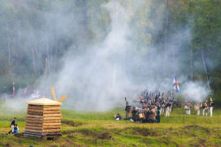 Battle of Borodino - Historical reenactment of Russian-French fight in 1812. Moscow Region, Russia. September 7, 2014のeditorial素材