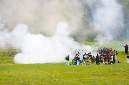 Battle of Borodino - Historical reenactment of Russian-French fight in 1812. Moscow Region, Russia. September 7, 2014のeditorial素材