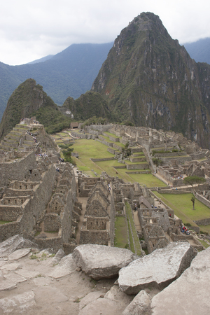 Machu Picchu the Inca lost city stone walls perspective Peruのeditorial素材