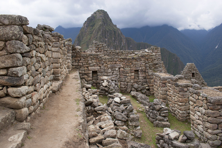 Machu Picchu the Inca lost city stone walls perspective Peruの写真素材