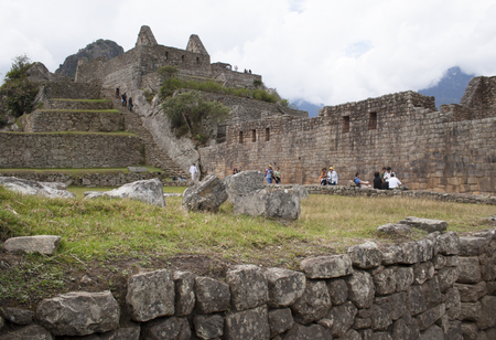Machu Picchu the Inca lost city stone walls perspective Peruのeditorial素材