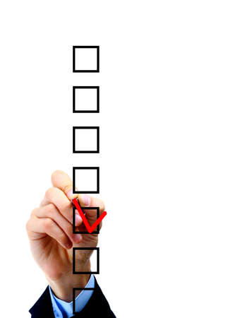 Hand choosing one of three options の写真素材