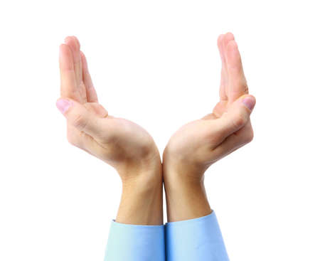 Protecting hands, isolated on white background. Space to insert your objectsの写真素材