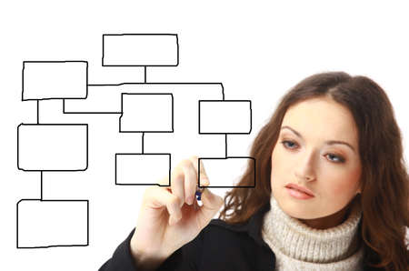 Business woman designing a plan on screen
