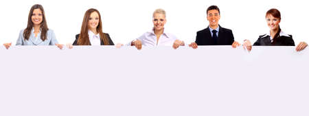 group of business people holding a banner の写真素材