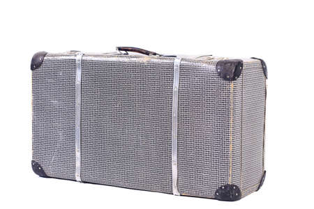 Old brown suitcase for travel white background. 