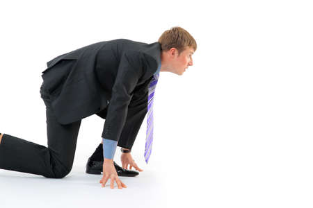 Businessman on starting line isolated over white background
の写真素材