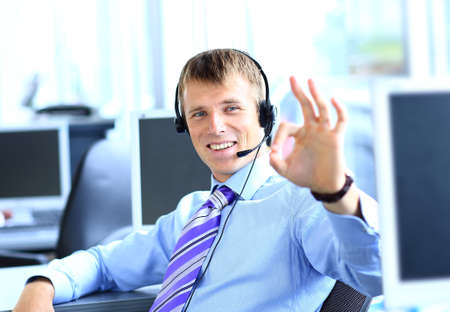 happy business man going thumbs up