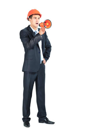 architect screaming loudly in a megaphoneの写真素材