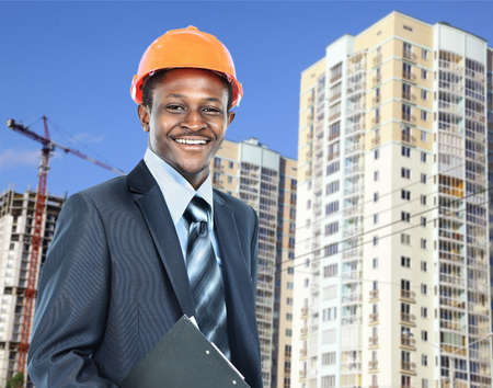 african american young Man architect on a building construction site