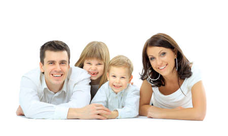 Happy family laying