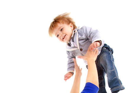 flying child on white background
