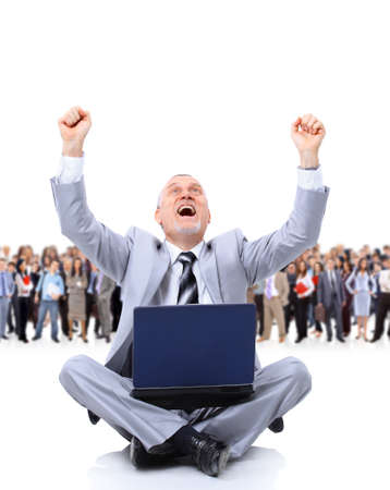 successful businessman with laptopの写真素材