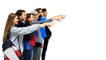 group of young people pointing at something