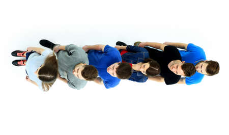 casual group of happy people isolated over white