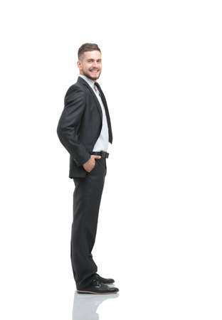 Portrait of the young  smiling turned businessman isolated on a white backgroundの写真素材
