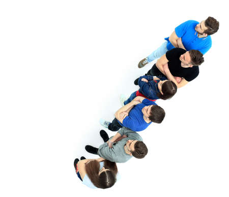 casual group of happy people isolated over whiteの写真素材