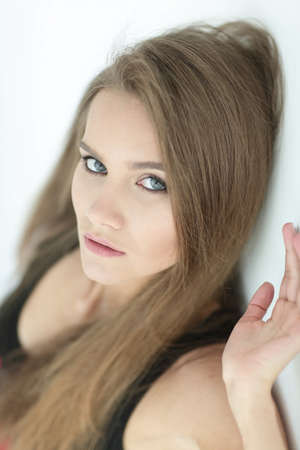 professional model girl in red dressの写真素材