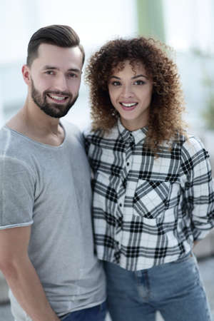 happy young couple is hugging each other.の写真素材
